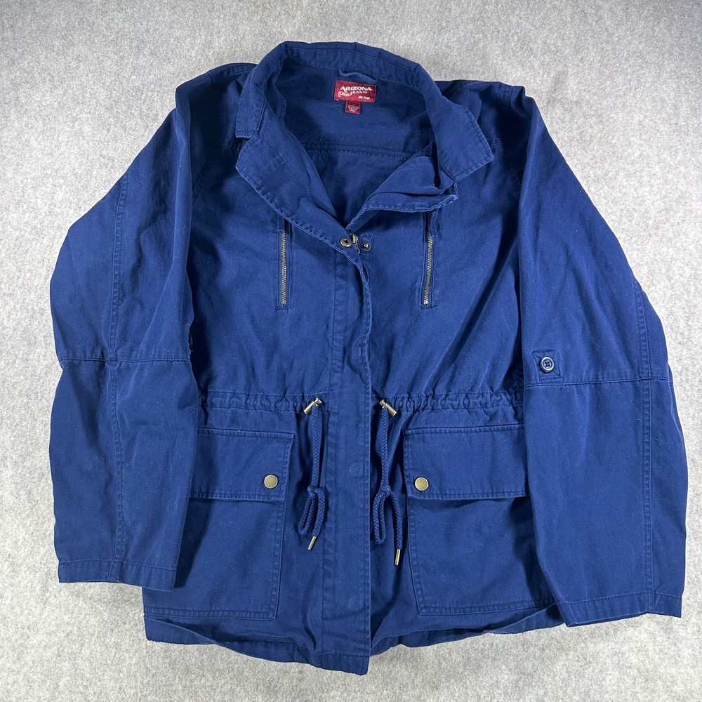 Arizona Jean Co Utility Anorak Jacket Cargo Juniors Plus Size 1X Navy Blue Coat